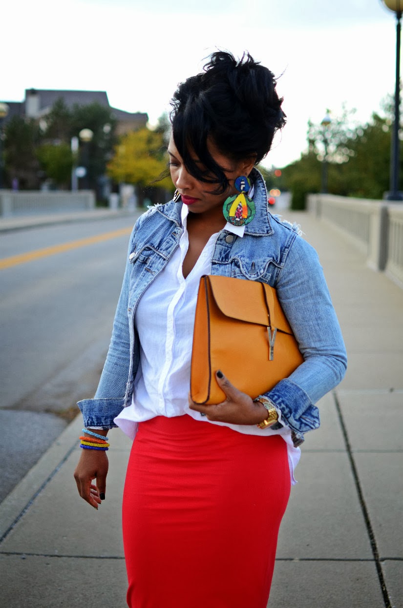 Red Skirt/ Jean Jacket
