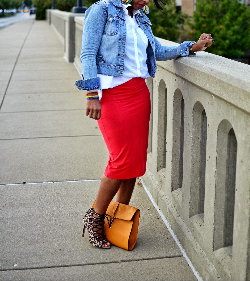 Red Skirt/ Jean Jacket