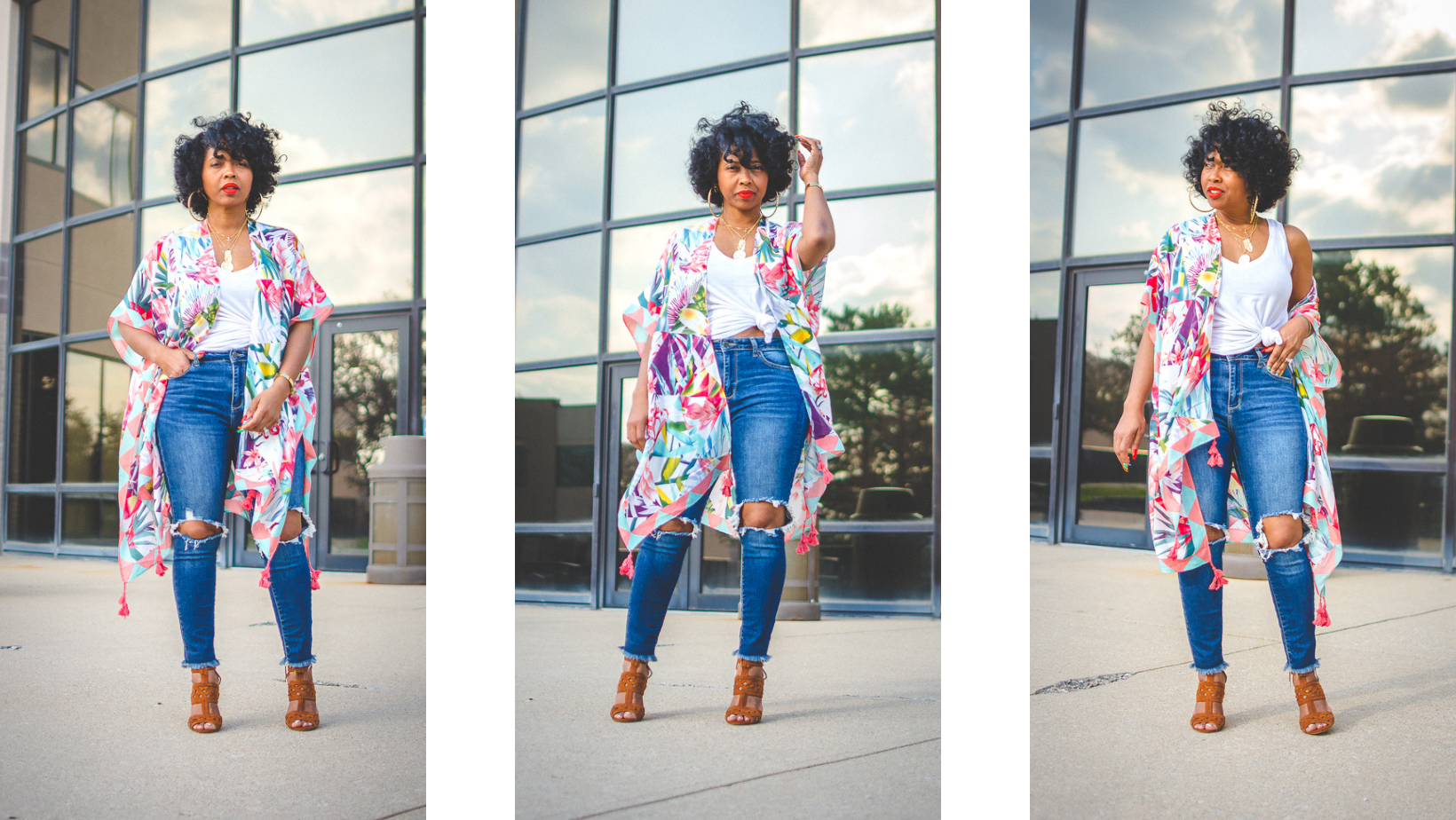 sweenee style, easy spring outfit idea, how to wear distressed jeans, indianapolis fashion blog, style blog, how to wear a kimono, natural hair