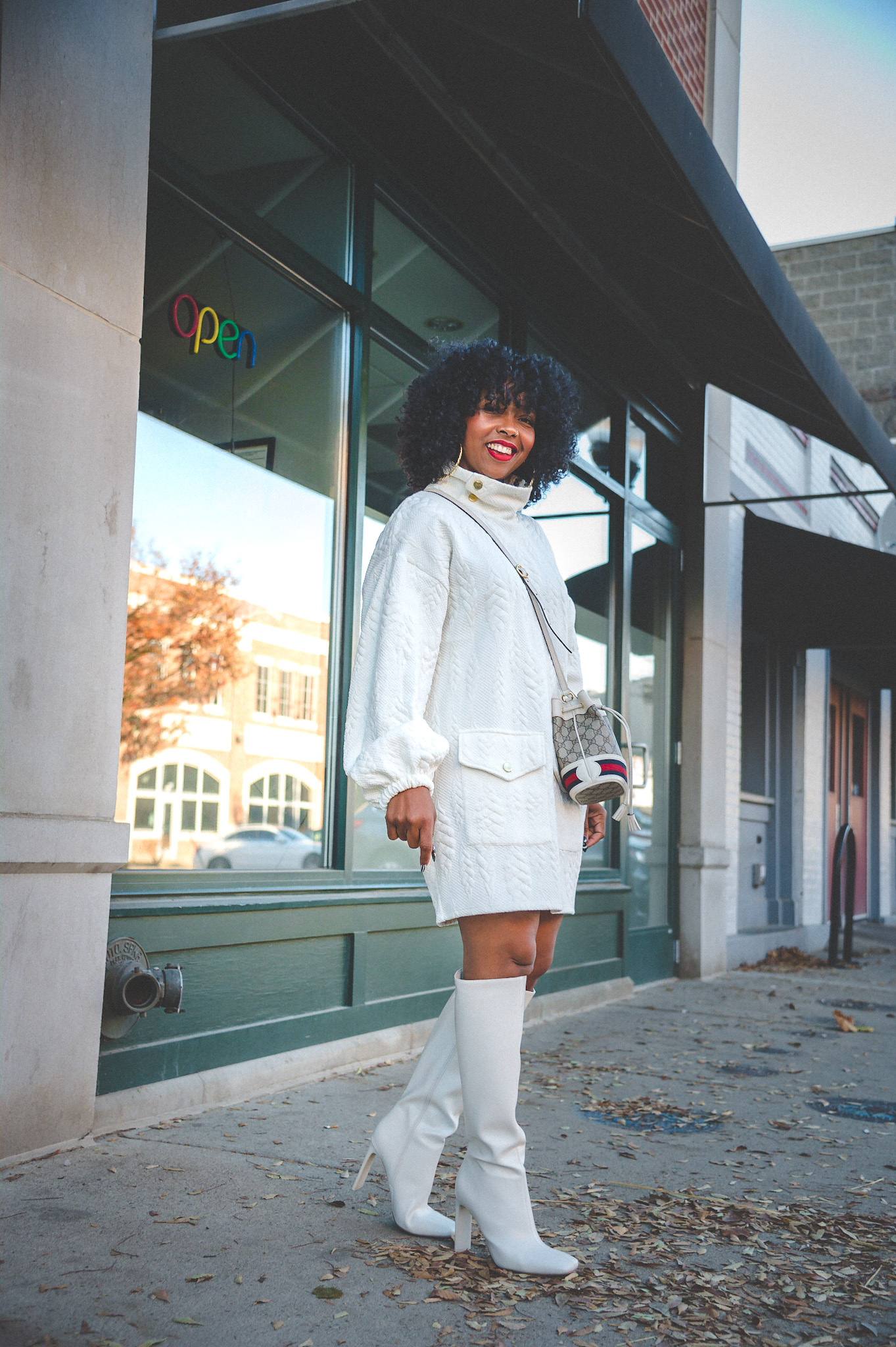 SWEENEE STYLE, HOLIDAY OUTFIT IDEAS, OUTFITS TO WEAR EVERYDAY, HOW TO WEAR A CREAM DRESS, THANKSGIVING DRESS, CREAM DRESS, INDIANAPOLIS FASHION BLOG, INDIANA STYLE BLOG, BLACK GIRLS WHO BLOG